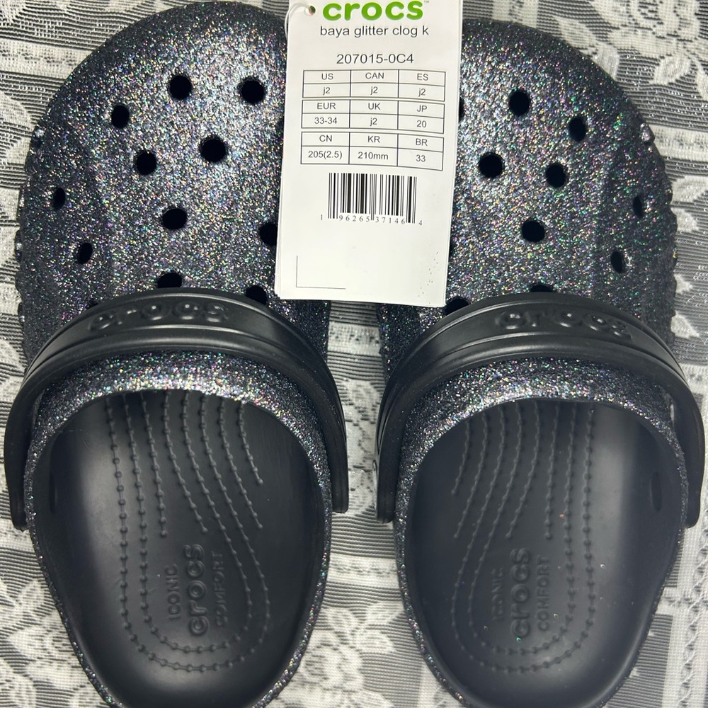 CROCS Kids Glitter Clogs - Sparkly Black